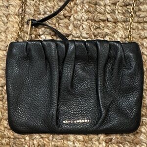 Marc Jacobs Black Leather Clutch with Gold Chain